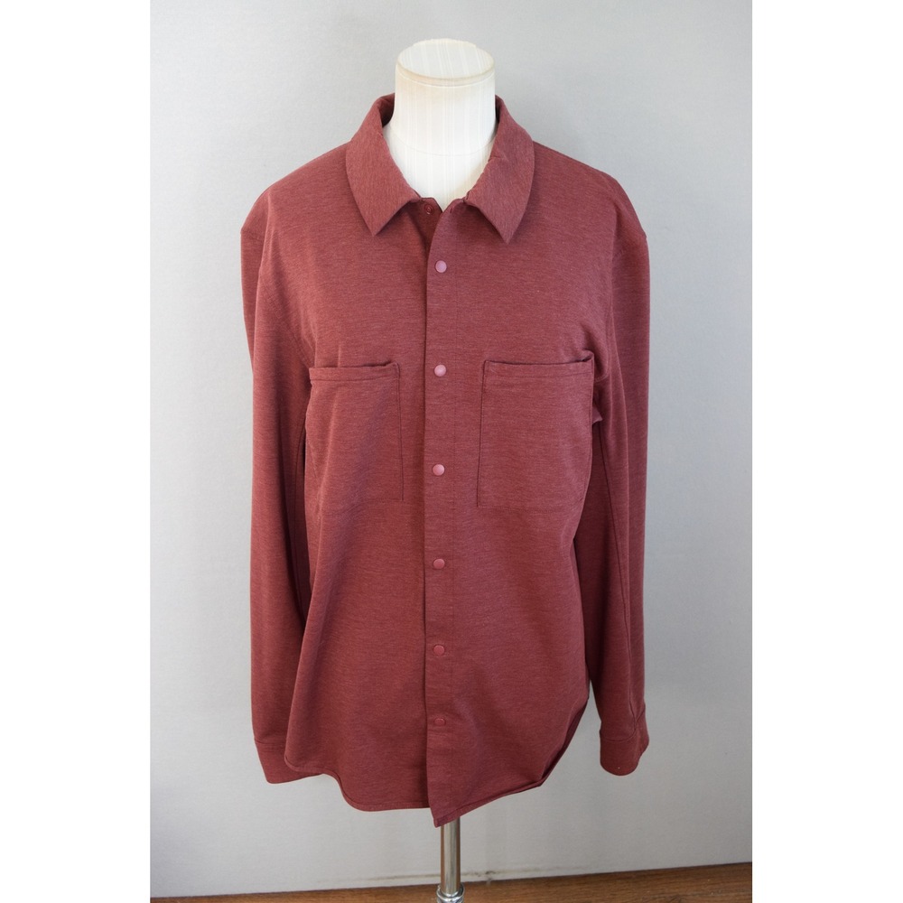 Lululemon Compatibility Long Sleeve Shirt Large Burgundy Red Heathered Mens Snap